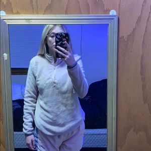 Pink Fuzzy half zip up jacket